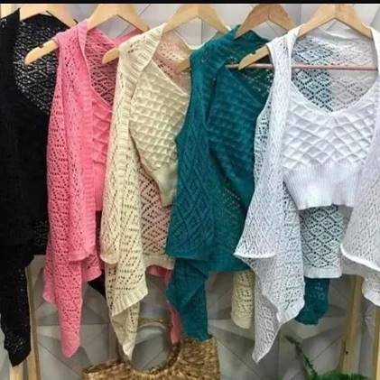 conjunto colete cropped cores verao tricot atacado