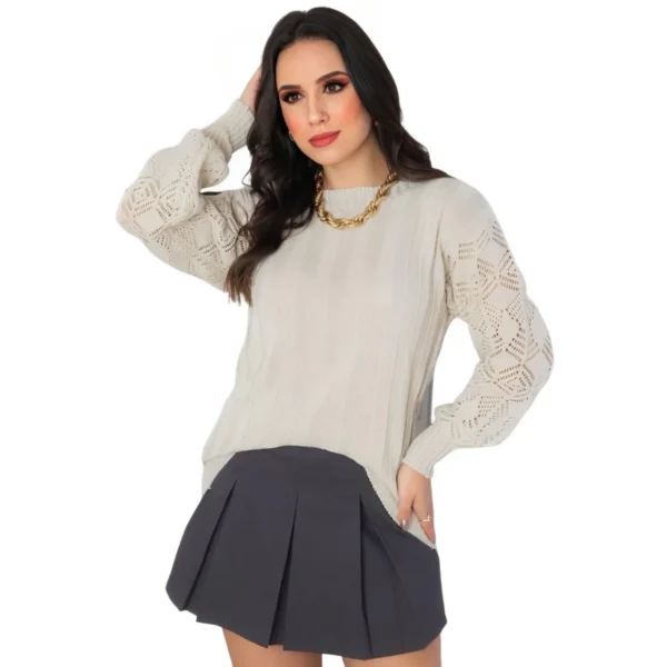 Blusa Tricot Manga Renda Atacado