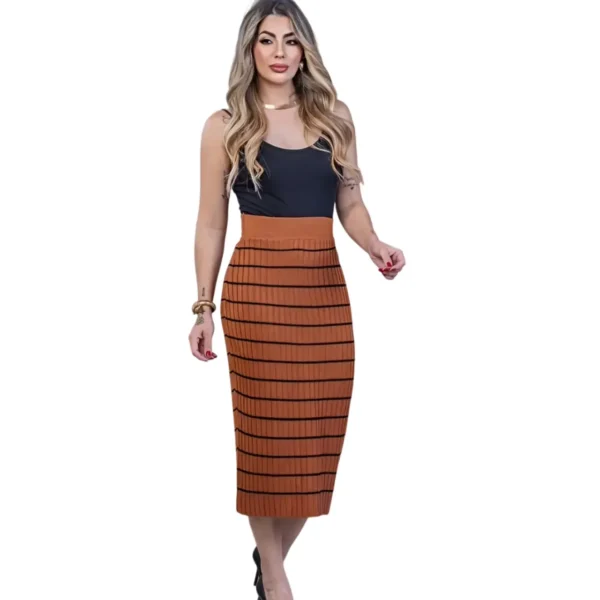 Saia Tricot Midi Listrada Atacado