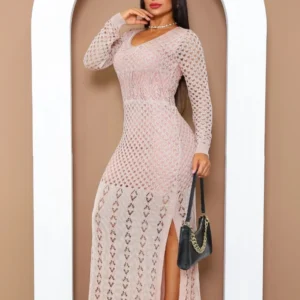 Vestido Tricot Acrílico Longo Manga Longa