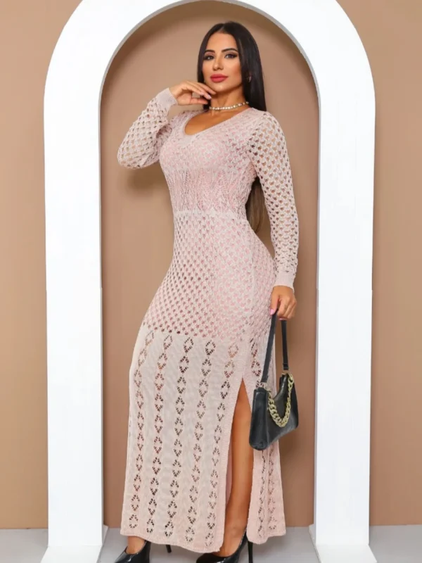 Vestido Tricot Acrílico Longo Manga Longa